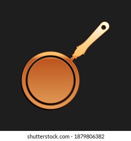 Gold Frying Pan Icon Isolated On Black Background. Long Shadow Style. Vector.