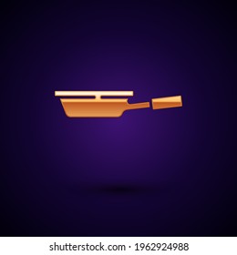 Gold Frying Pan Icon Isolated On Black Background. Fry Or Roast Food Symbol.  Vector