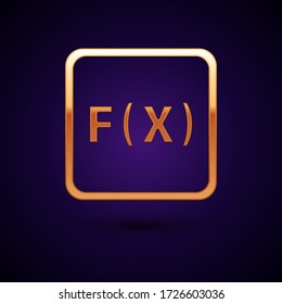 Gold Function mathematical symbol icon isolated on black background.  Vector Illustration