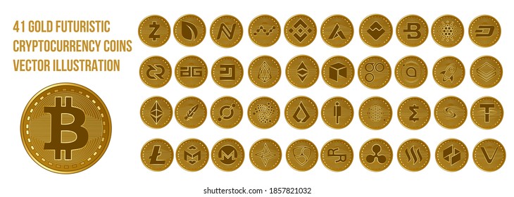 gold futuristic cryptocurrency coins vector bundle set