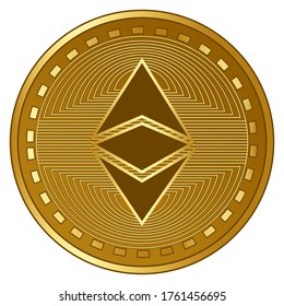gold futuristic ethereum classic cryptocurrency coin vector illustration