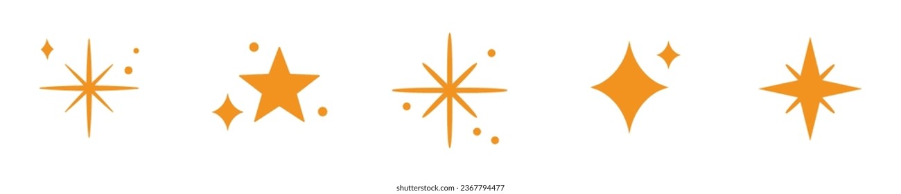 Gold futuristic sparkle icons collection. Set of star shapes. Abstract cool shine effect sign vector design. Templates for design, posters, projects, banners, logo, and business cards. GoldStars icon 