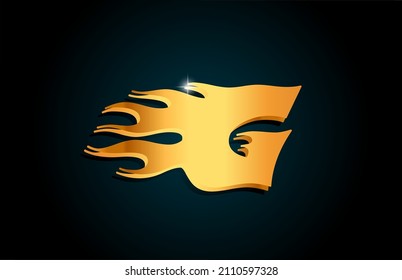 gold G alphabet letter logo icon design. Creative template for business with golden flames