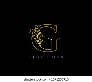 Gold G Letter Logo Icon . Initial Letter G Design Vector Luxury Gold Color.Print monogram initials stamp line art sign symbol