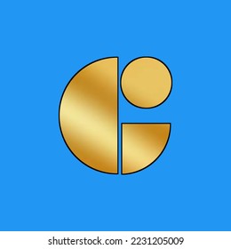 diseño monograma de letra "G" dorada sobre fondo azul para logotipo