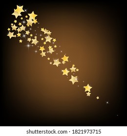 Gold Galaxy Stars Vector Brown Background. Festive Confetti Template. Glitter Banner. Golden Abstract Glow Pattern.