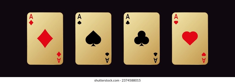 Gold gamble cards with aces. Symbol of gambling luck in poker and successful game in casino with blackjack and bets vector