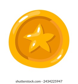 A gold game coin. The coin icon. A gold medal. A coin with a star. An element of the graphical design. The golden star. The symbol of money. A symbol of good luck, a bonus. St. Patrick's Day