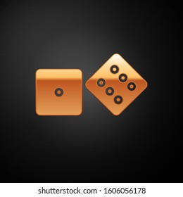 Gold Game dice icon isolated on black background. Casino gambling.  Vector Illustration