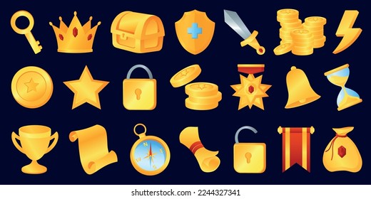 Gold game icons set vector illustration