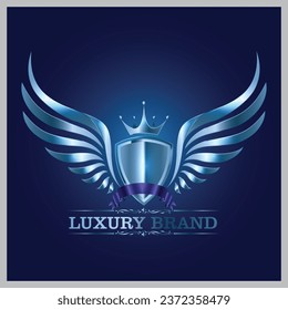Medalla de oro con efecto azul claro. vector de logotipo