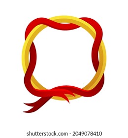 Plantilla de marco redondeado de oro con cinta roja.