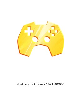 Gold gamepad icon. Leisure and entertainment logo. Video game controller sign joystick. Simple isolated pictogram. Esports play vector design. Control symbol.