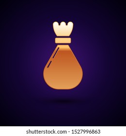 Gold Garbage bag icon isolated on dark blue background.  Vector Illustration
