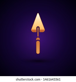 Gold Garden trowel spade or shovel icon isolated on dark blue background. Gardening tool. Tool for horticulture, agriculture, farming. Vector Illustration Gold Garden trowel spade or shovel icon isolated on dark blue background. Gardening tool. Tool for horticulture, agriculture, farming. Vector Illustration