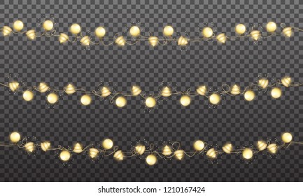 Gold garland. Shiny golden glowing decoration for Xmas and New Year celebration.