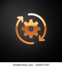 Gold Gear and arrows as workflow concept icon isolated on black background. Gear reload sign. Vector Illustration