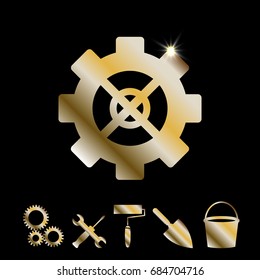 Gold Gear Or Cog Wheel Vector Icon. Machine, Technology, Equipment, Engine, Mechanism Sign. Idea, Settings, Development Progress Symbol Isolated