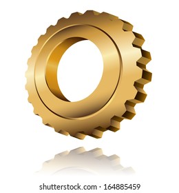 Gold gear icon and reflection with white background