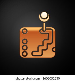 Gold Gear shifter icon isolated on black background. Transmission icon.  Vector Illustration