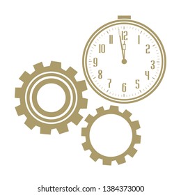 gold gears and clock, vector icon