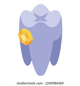 Gold gem tooth icon isometric vector. Oral brush. Clean teeth