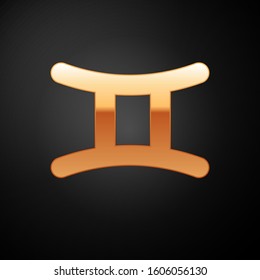 Gold Gemini zodiac sign icon isolated on black background. Astrological horoscope collection.  Vector Illustration