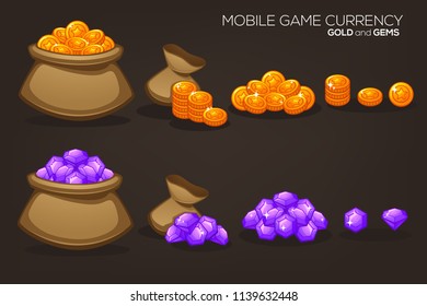 Gold and Gems, Mobile Game Currency, vector object collection