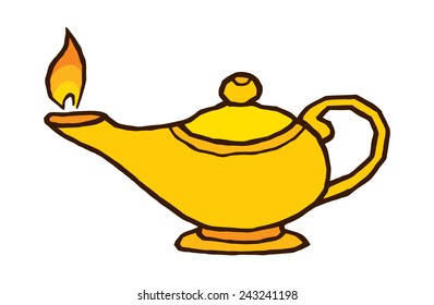 gold genie lamp - vector hand drawing