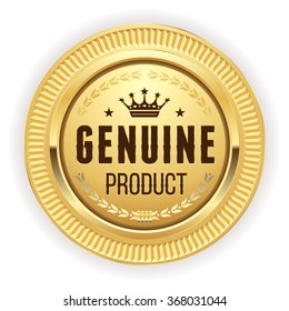 Gold genuine product badge on white background