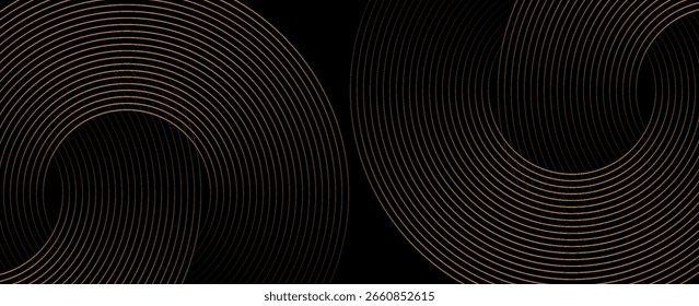 fundo abstrato geométrico dourado sobrepondo camadas no espaço brilhante com decoração de efeito de linha. Conceito de estilo de círculo elemento de design gráfico moderno para banner, folheto, cartão. vetor 	
