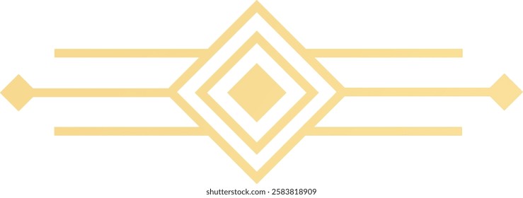 Gold geometric art deco ornament forming horizontal lines and rhombuses is suitable for design projects related to decoration, invitation, celebration, fashion, and elegance