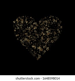 El vector de confeti geométrico dorado mueve el fondo de estilo con cintas triangulares, circulares, cuadradas, chevron y líneas onduladas. Cool 90 estilo bauhaus dorado chispeo confetti volando sobre negro.