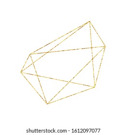 Gold Geometric Crystal Frame With Detailed Vector Foil Texture. Isolated Golden Thin Line Art Or Outline Linear Polygonal Textured Frame. Art Deco And Modern Style. Sparkle Glitter Dust