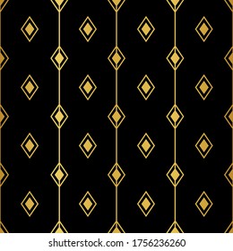 Gold geometric diamond shape seamless pattern on black background