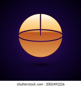 Gold Geometric figure Sphere icon isolated on black background. Abstract shape. Geometric ornament.  Vector Illustration