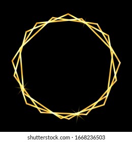 Goldener geometrischer Rahmen im abstrakten Stil auf schwarzem Hintergrund. Dekorative Vektorillustration. Moderne geometrische Struktur. Goldener abstrakter Rahmen. Retro Luxus Einladung. Grafikset der Vektorillustration. Hochzeitsvorlage