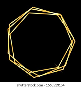 Gold geometric frame in abstract style on black background. Decorative vector template. Modern geometric texture. Gold abstract frame. Retro luxury invitation. Vector graphic set. Wedding template