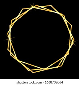 Goldener geometrischer Rahmen im abstrakten Stil auf schwarzem Hintergrund. Dekorative Vektorillustration. Moderne geometrische Struktur. Goldener abstrakter Rahmen. Retro Luxus Einladung. Grafikset der Vektorillustration. Hochzeitsvorlage