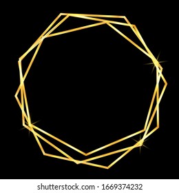 Gold geometric frame in abstract style on black background. Decorative vector template. Modern geometric texture. Gold abstract frame. Retro luxury invitation. Vector graphic set. Wedding template
