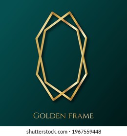 Gold geometric frame for invitation and luxury template. Gold polyhedron in art deco style. Abstract geometric vector golden frames for elegant premium decor. Vector design element