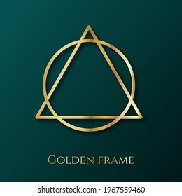 Gold geometric frame for invitation and luxury template. Gold polyhedron in art deco style. Abstract geometric vector golden frames for elegant premium decor. Vector design element