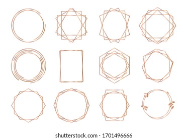 Vector de conjunto de marcos geométricos dorados.  Conjunto vectorial de cuadros de círculo dorados. 