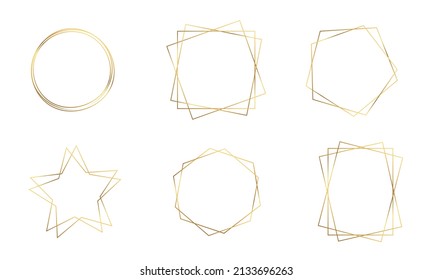 Gold geometric frames on white background, set of vector gold borders, wedding invitation and cards elements, abstract geometric shapes