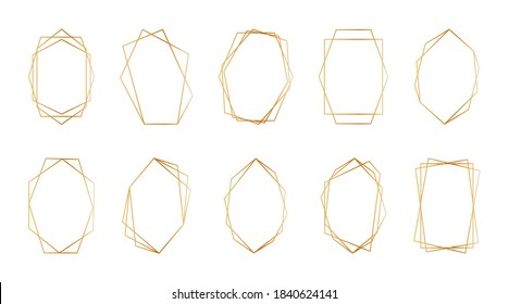 Gold geometric frames. Set of golden frames or borders for wedding invitations. Luxury abstract design elements for marriage invitations in art deco style. Vector.