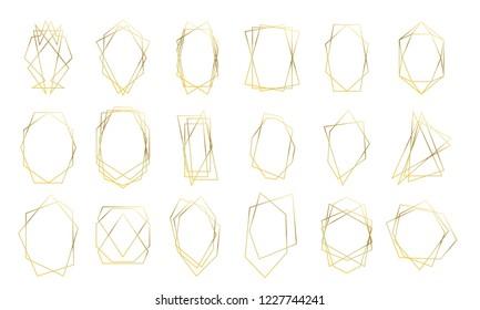 Gold geometric frames, wedding invitation card golden diamond shapes. Vector premium luxury gold abstract geometric frames