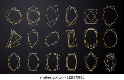 Gold geometric frames, wedding invitation card luxury golden in diamond shape. Vector modern gold foil line abstract geometric frames