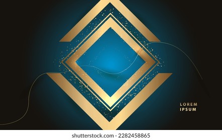 Gold geometric glowing abstract background. Golden shapes with line design. Modern light luxury glitter card vector.