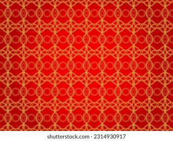 Gold and geometric grid pattern and red background. The creativity f the cirlces shape and seamless