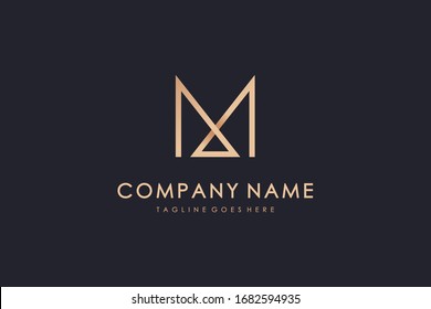 Gold Geometric Line Abstract Letter M Logo. Usable for Business, Architecture, Construction and Building Logos. Flat Vector Logo Design Template Element.
